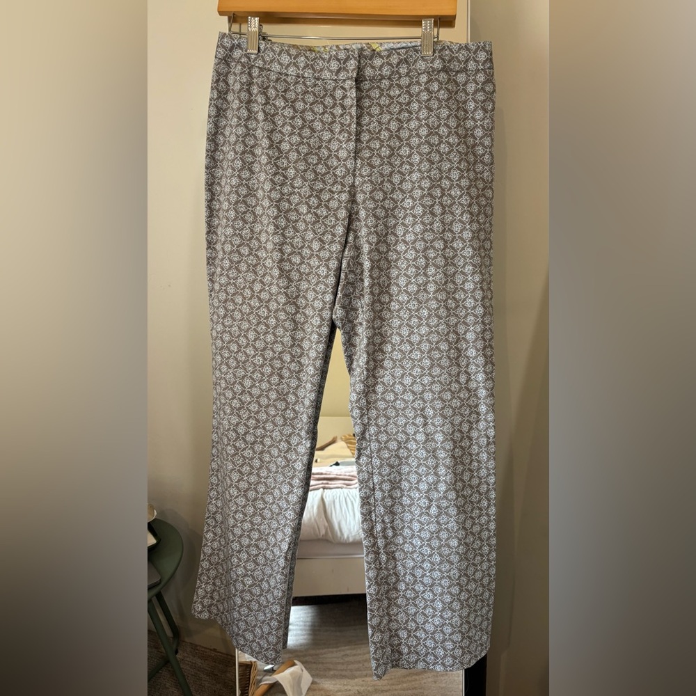 Sigred Olsen Printed Straight-Leg Pants in Grey/lt blue Size 10. Cotton blend